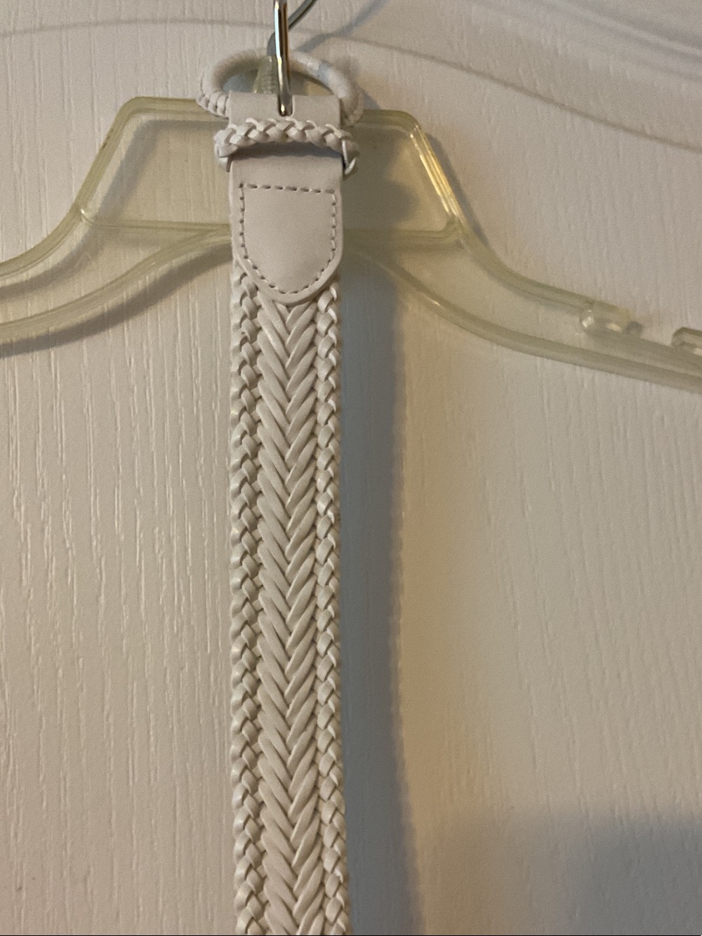 Talbots White Braided Leather Belt with Stitched Trim